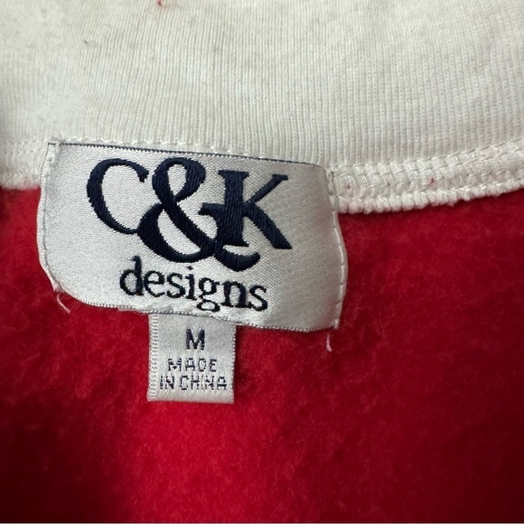 C & K Designs Women’s Red Button Up Embroidered Double Collar Sweater Medium - Picture 3 of 7